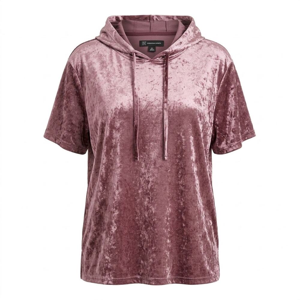 INC International Concepts Pink Velvet Hooded Top Women Size XL